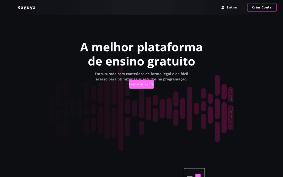 Página inicial da Kaguya com a proposta da plataforma de estudos em vídeo